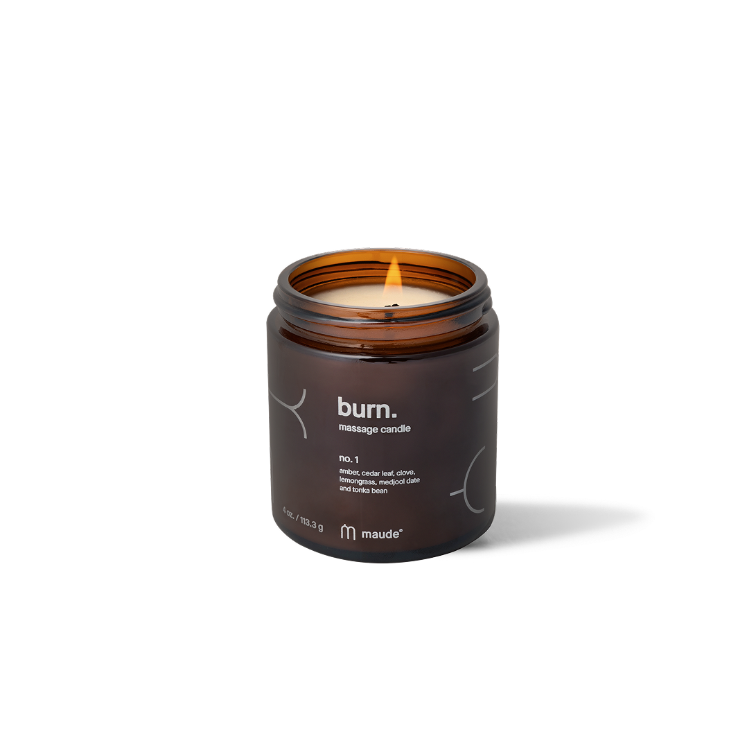 Burn No.1 massage candle by Maude – clean-burning candle that melts into a warm, skin-safe oil for moisturizing massage and relaxation