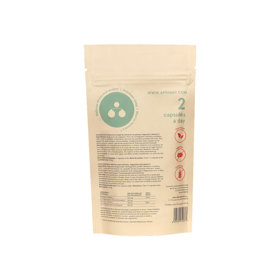 Calm Blend by Apih – back of packaging with supplement facts and ingredients