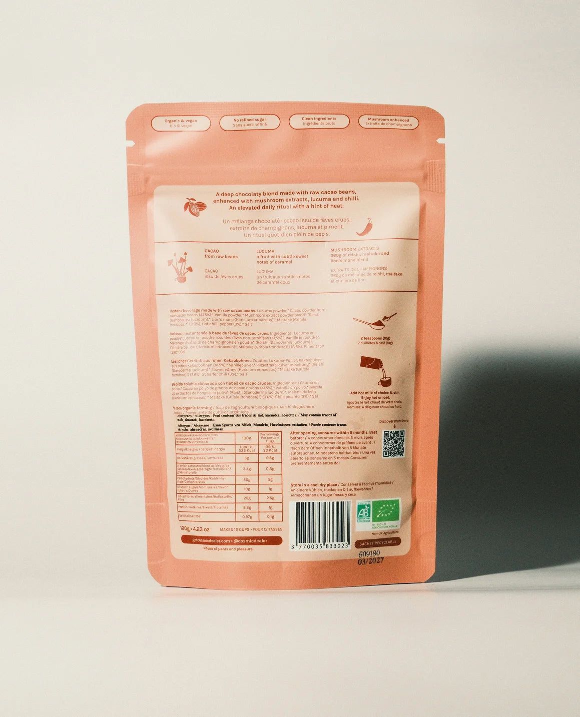 Mezcla de chocolate para beber con chile y cacao