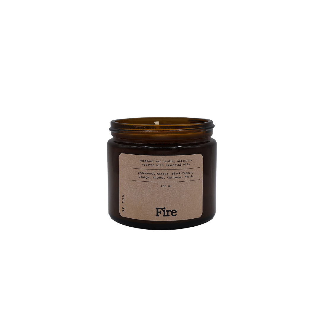 Fire Candle by Dr.You – energizing blend of black pepper, ginger, and jasmine to awaken focus, strength, and vitality