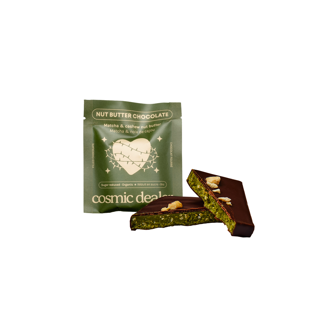 Matcha and cashew chocolate by Cosmic Dealer – natural cacao with functional ingredients