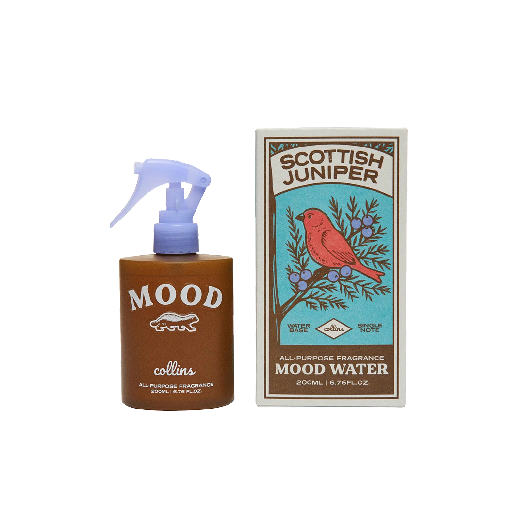 Mood Water Scottish Juniper by Collins – natural juniper-scented mist for skin, fabrics, and pillow, ideal for refreshing any space