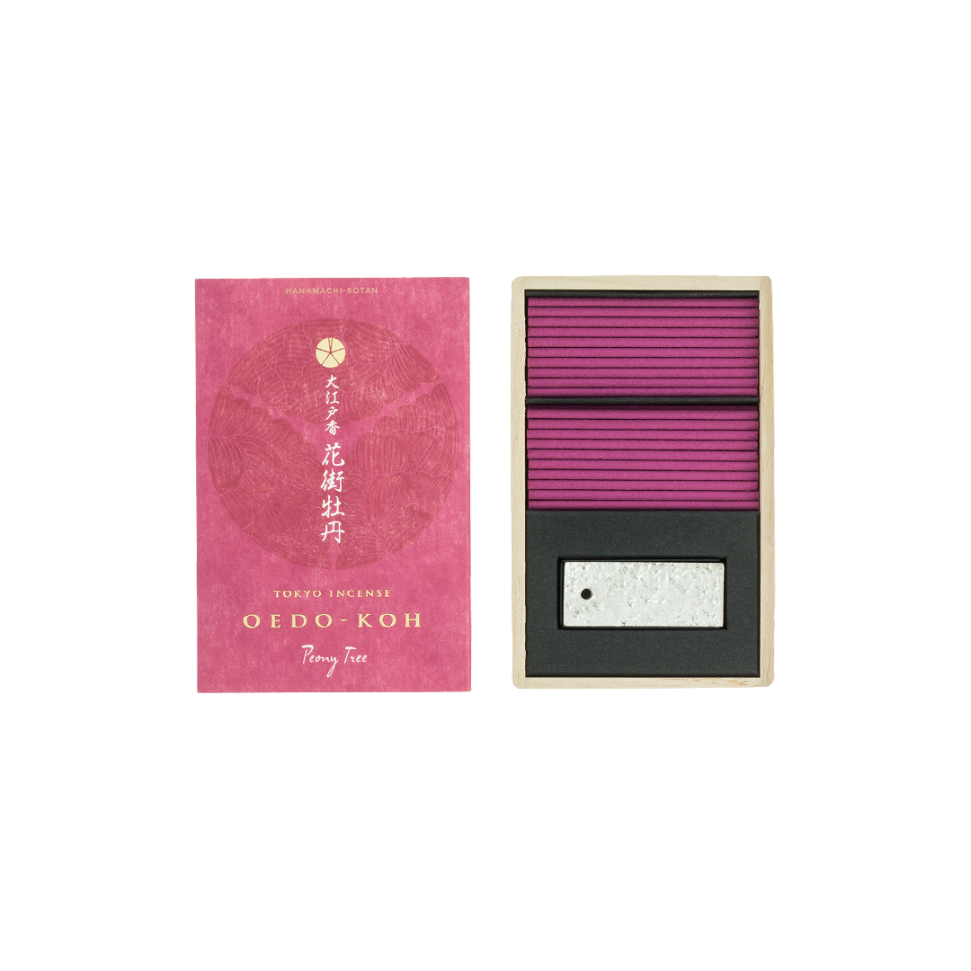 Oedo-Koh Premium Peony Tree Incense by Tierra Zen – rich floral fragrance inspired by Edo-era elegance and the romantic beauty of peonies