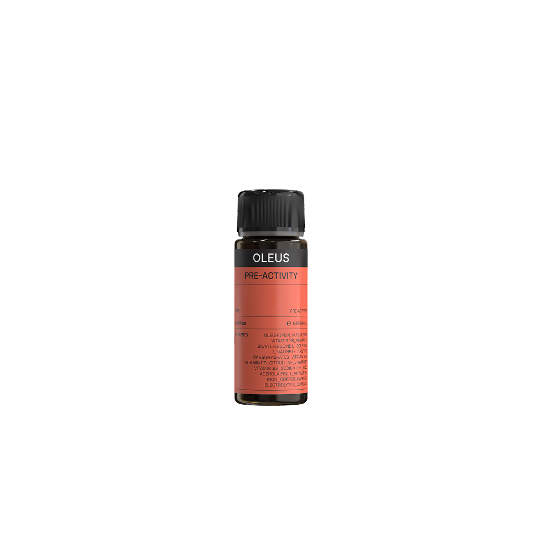 Pre-Activity Shot by Oleus – single bottle with label supporting 6+ hours of energy and mitochondrial performance