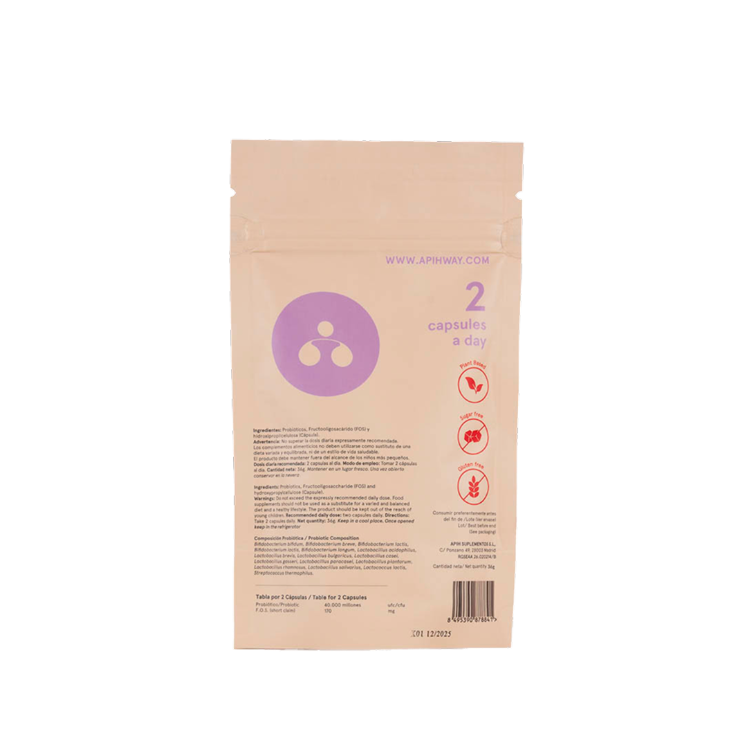 Prebiotic + Probiotic Blend by Apih – back of packaging with supplement facts and ingredients