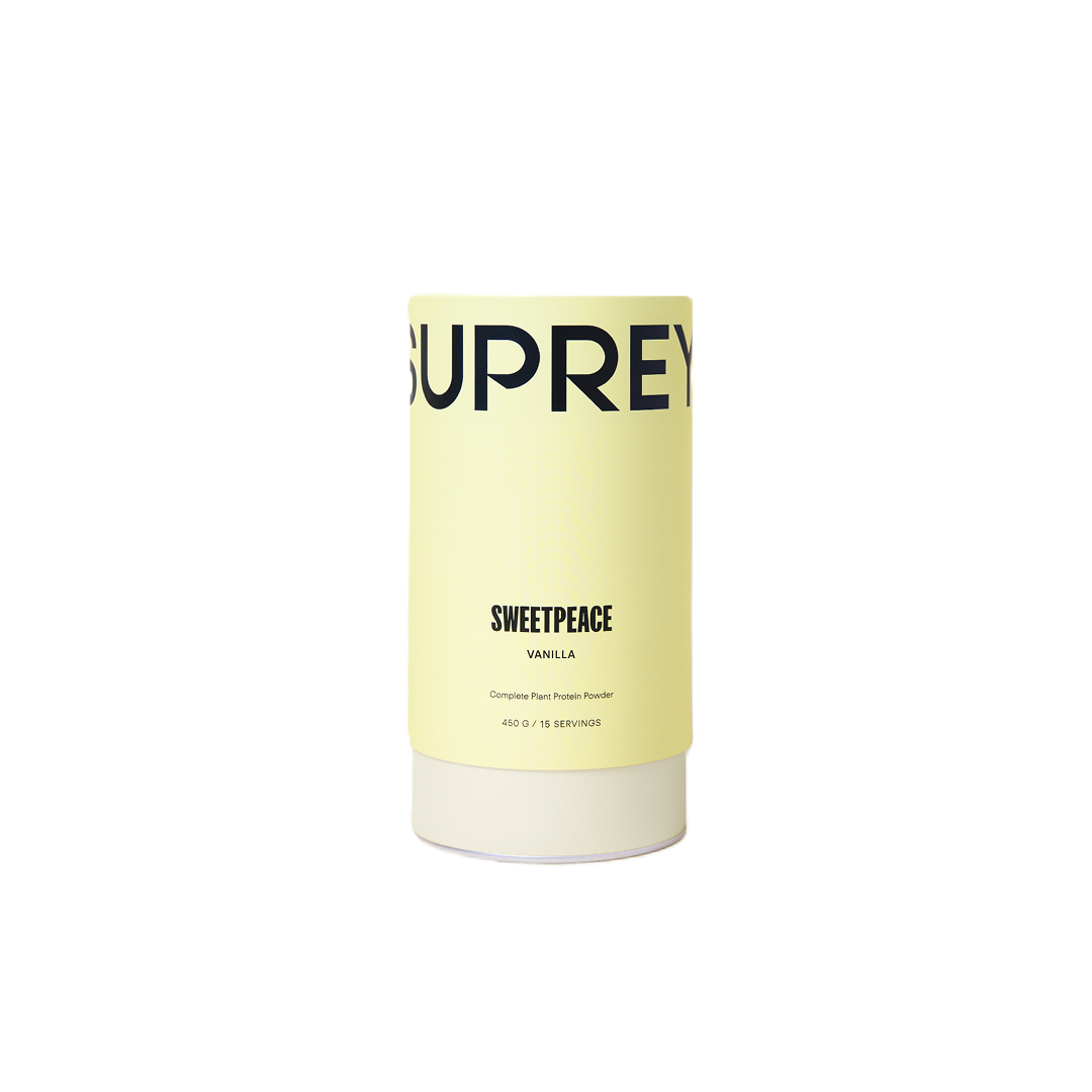 Sweetpeace Vanilla Protein by Suprey – plant-based protein with BCAAs, fiber, and enzymes for digestion and muscle support