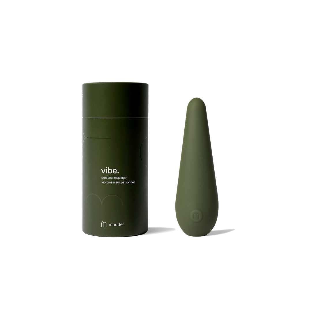 Vibe Personal Massager by Maude – rechargeable silicone vibrator shown with its discreet packaging