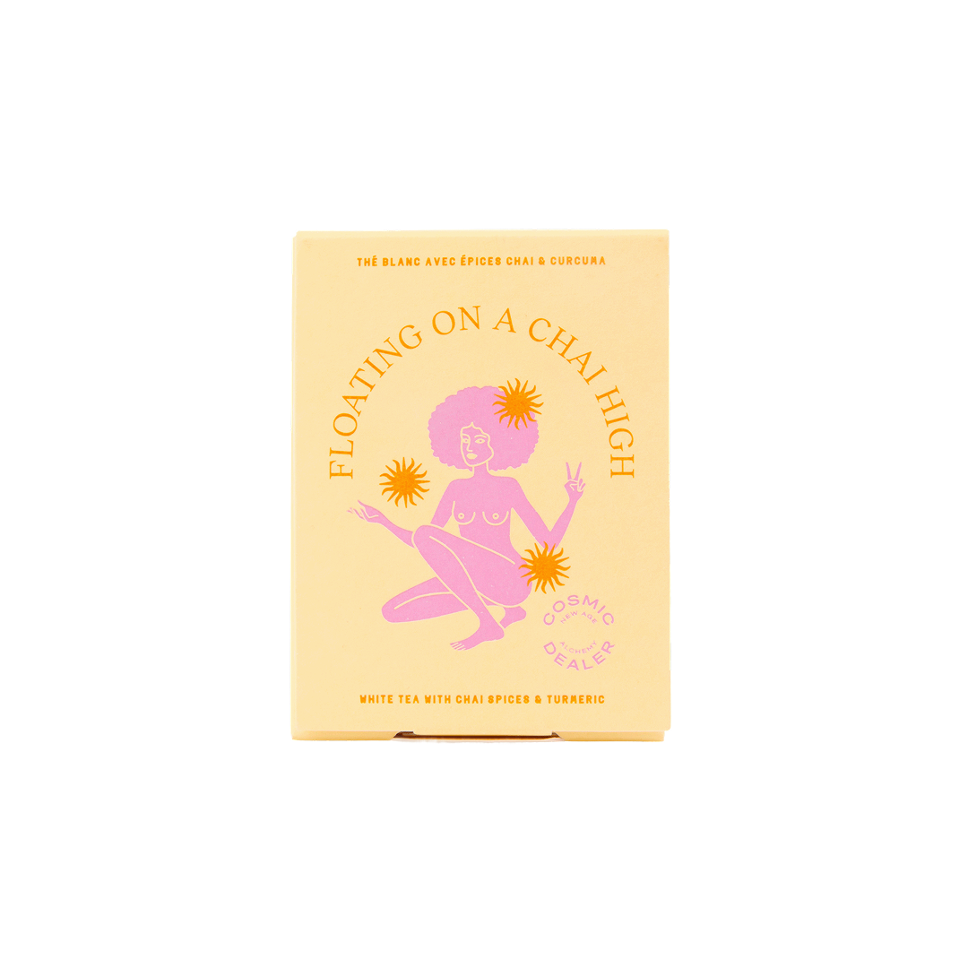 Chai & Turmeric White Tea by Cosmic Dealer – delicate Pai Mu Tan white tea blended with chai spices and turmeric for calm energy and focus