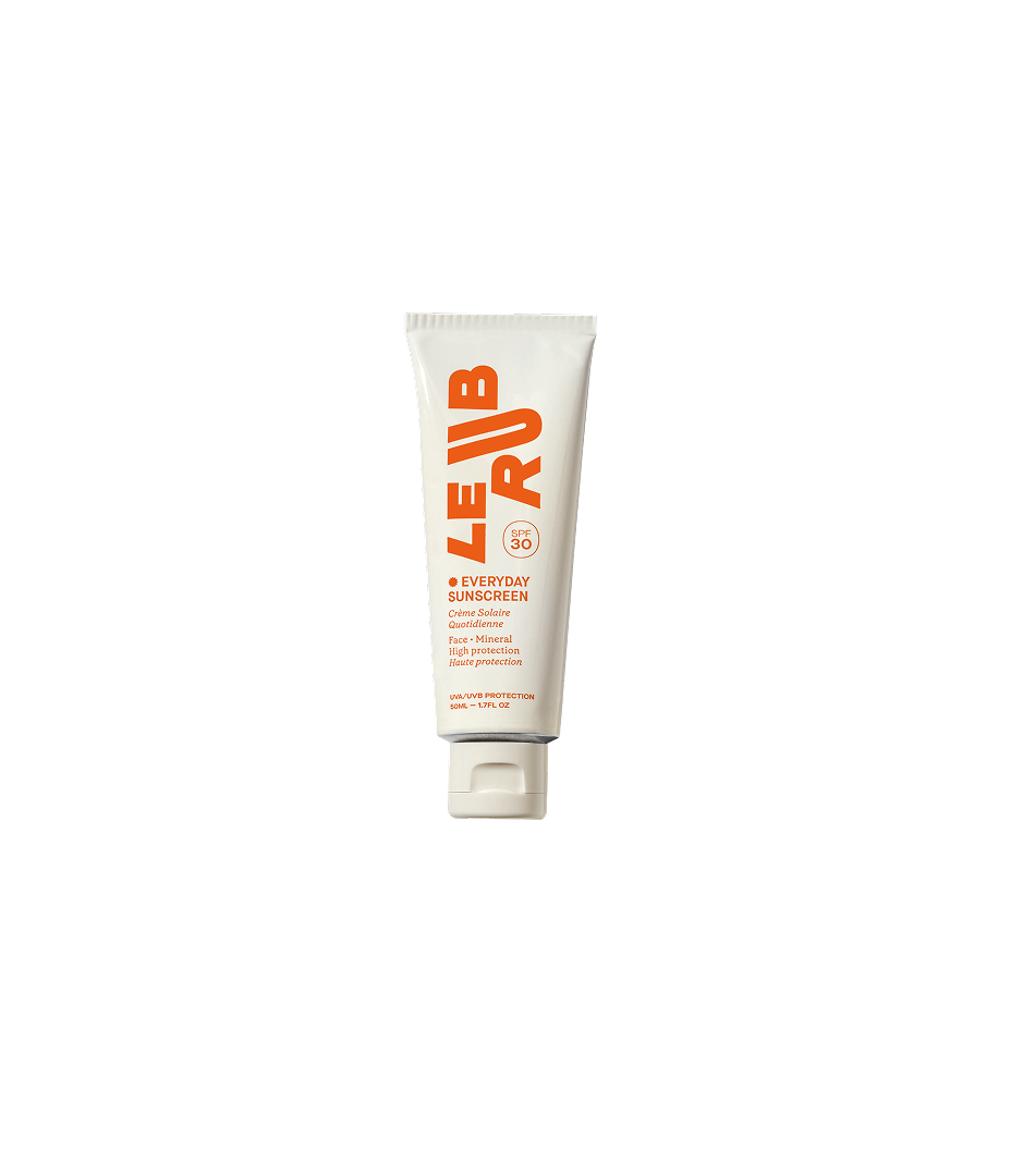 Le Rub Everyday Sunscreen SPF 30 – lightweight daily UVA & UVB protection with fast-absorbing, non-greasy finish in sleek packaging