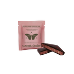 Strawberry and Macadamia Chocolate by Cosmic Dealer – dark organic chocolate with macadamia butter, strawberries, and toasted buckwheat